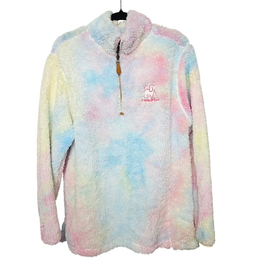 Puppie Love Pastel Tie Dye Faux Fur Sherpa Quarter Zip Pullover Fleece Medium
